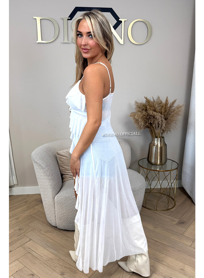WHITE - 'JADA FESTIVAL TOP' - MESH RUFFLE FESTIVAL TOP