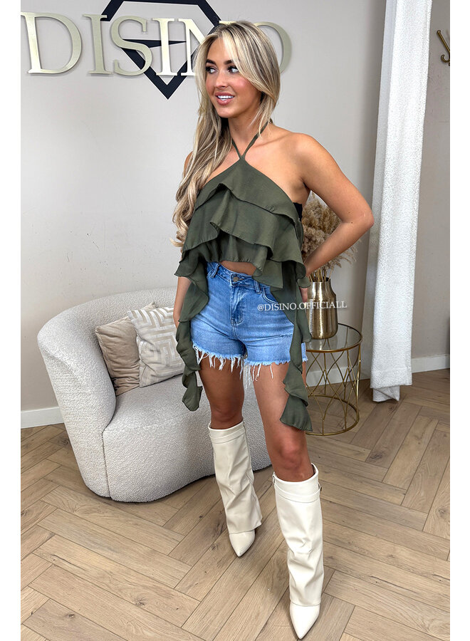 KHAKI GREEN - 'AYRA TOP' - RUFFLE FESTIVAL TOP