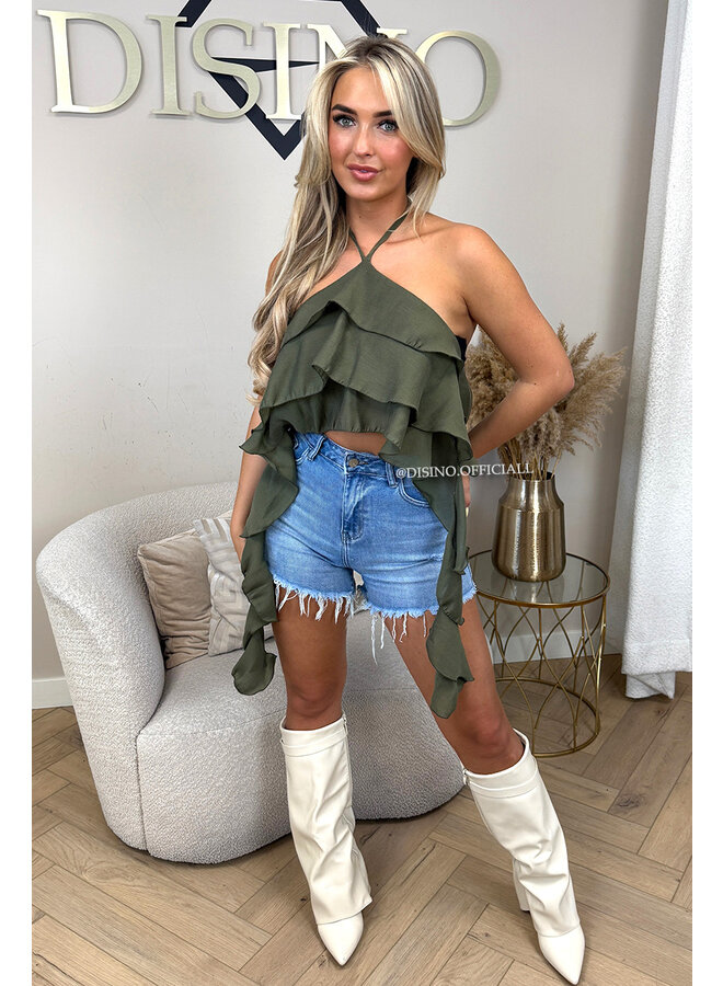 KHAKI GREEN - 'AYRA TOP' - RUFFLE FESTIVAL TOP
