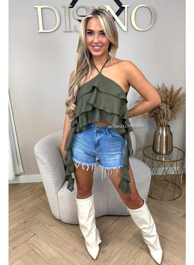 KHAKI GREEN - 'AYRA TOP' - RUFFLE FESTIVAL TOP
