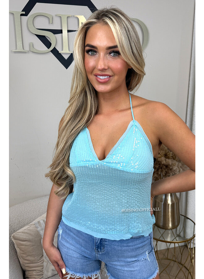 BLUE - 'POLLY TOP' - ALL OVER SPARKLE FESTIVAL HALTER TOP