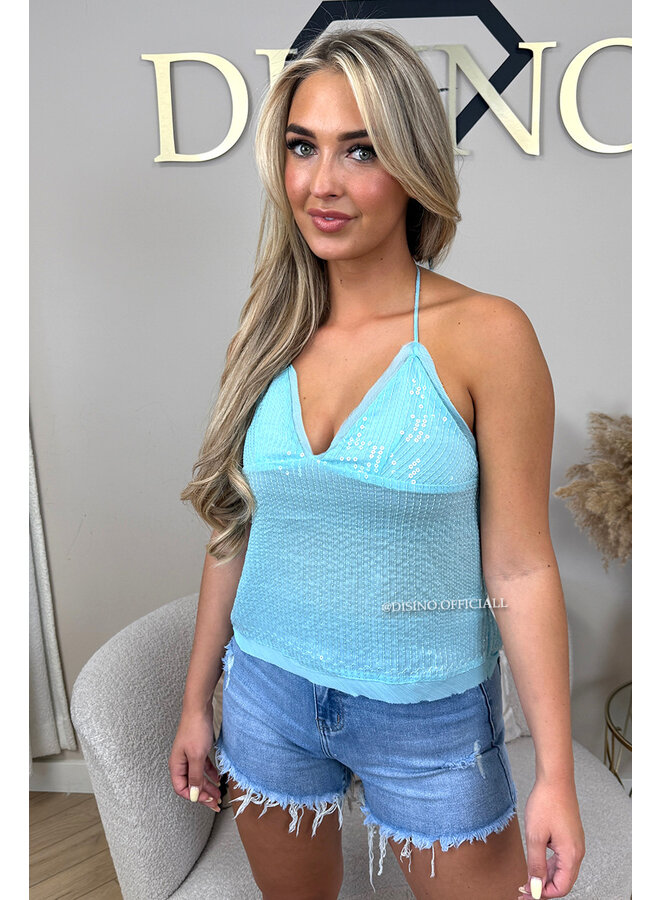 BLUE - 'POLLY TOP' - ALL OVER SPARKLE FESTIVAL HALTER TOP