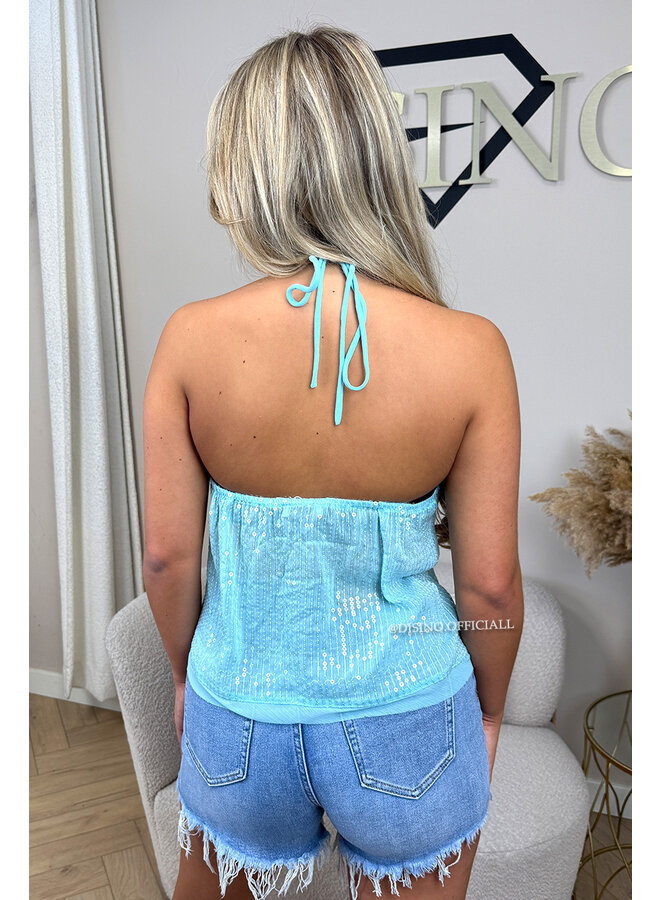BLUE - 'POLLY TOP' - ALL OVER SPARKLE FESTIVAL HALTER TOP