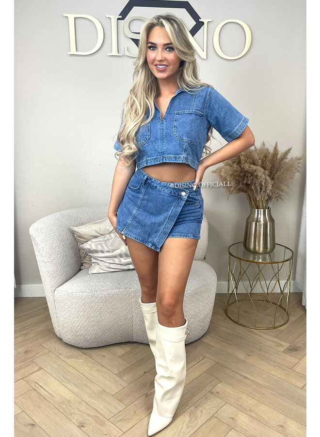 DARK BLUE - 'LILOU SKORT' - STRETCH DENIM SKORT