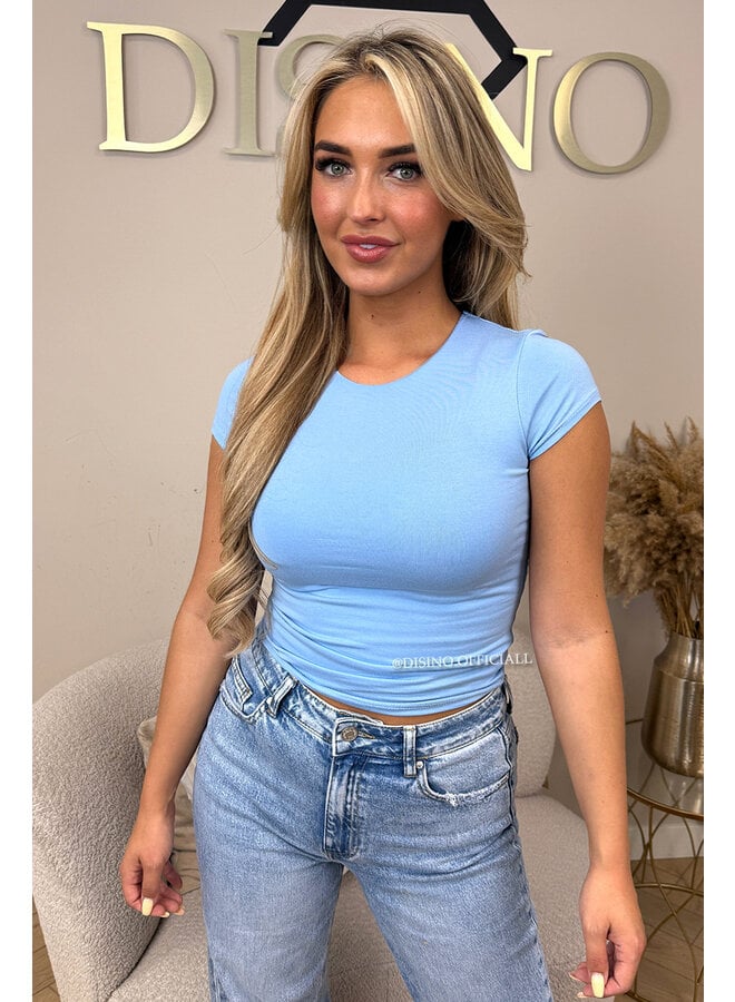 LIGHT BLUE - 'JACKY SHORTSLEEVE' - DOUBLE LAYERED BASIC TOP
