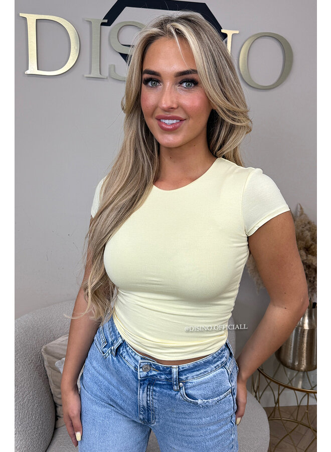 BUTTER YELLOW - 'JACKY SHORTSLEEVE' - DOUBLE LAYERED BASIC TOP