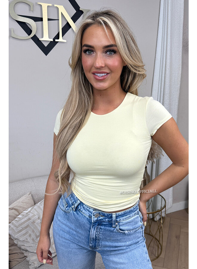BUTTER YELLOW - 'JACKY SHORTSLEEVE' - DOUBLE LAYERED BASIC TOP