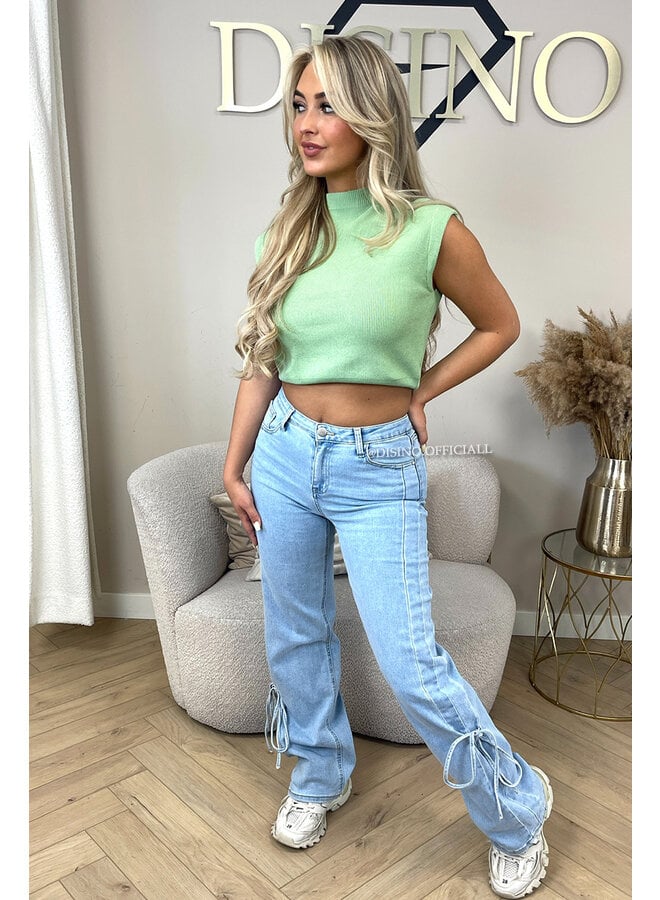 LIGHT BLUE - 'BOW JEANS' - SUPER STRETCH WIDE LEG JEANS