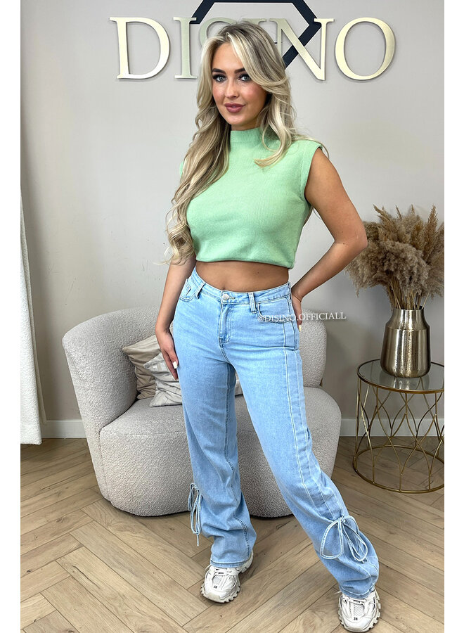 LIGHT BLUE - 'BOW JEANS' - SUPER STRETCH WIDE LEG JEANS