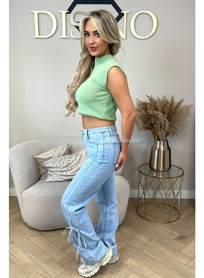 LIGHT BLUE - 'BOW JEANS' - SUPER STRETCH WIDE LEG JEANS