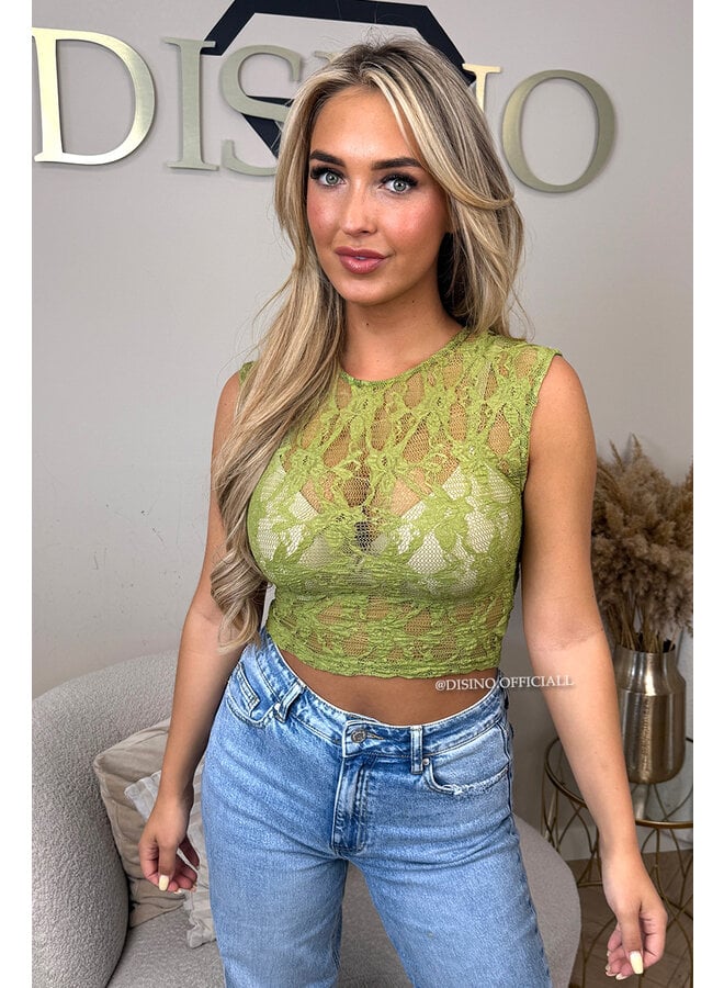 LIME GREEN - 'DANIELLE' - PRETTY LACE TOP