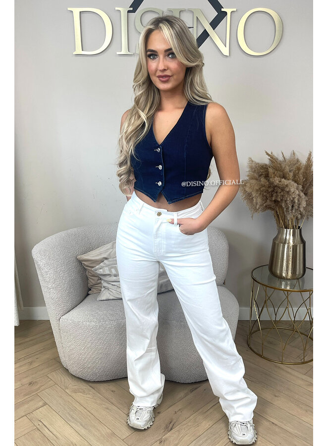 DARK BLUE - 'LIVIA TOP' - SUPER STRETCH DENIM GILET TOP