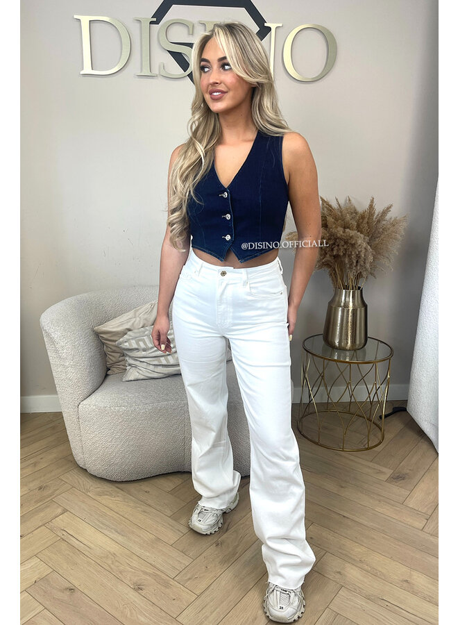 DARK BLUE - 'LIVIA TOP' - SUPER STRETCH DENIM GILET TOP