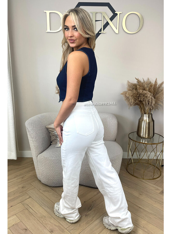 DARK BLUE - 'LOLA TOP' - SUPER STRETCH DENIM GILET TOP