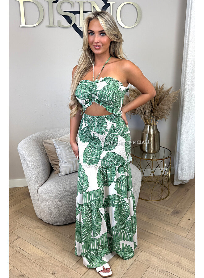 GREEN - 'TROPICAL FAYÉ MAXI DRESS' - TROPICAL LEAVES MAXI DRESS