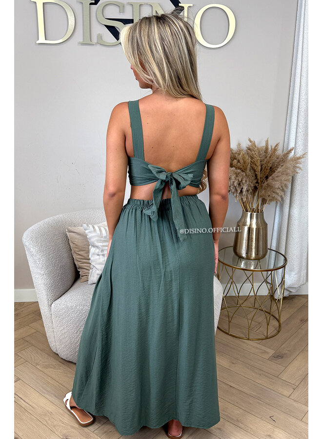 KHAKI GREEN - 'LILIA SET' - SUMMER TOP + MAXI SKIRT SET