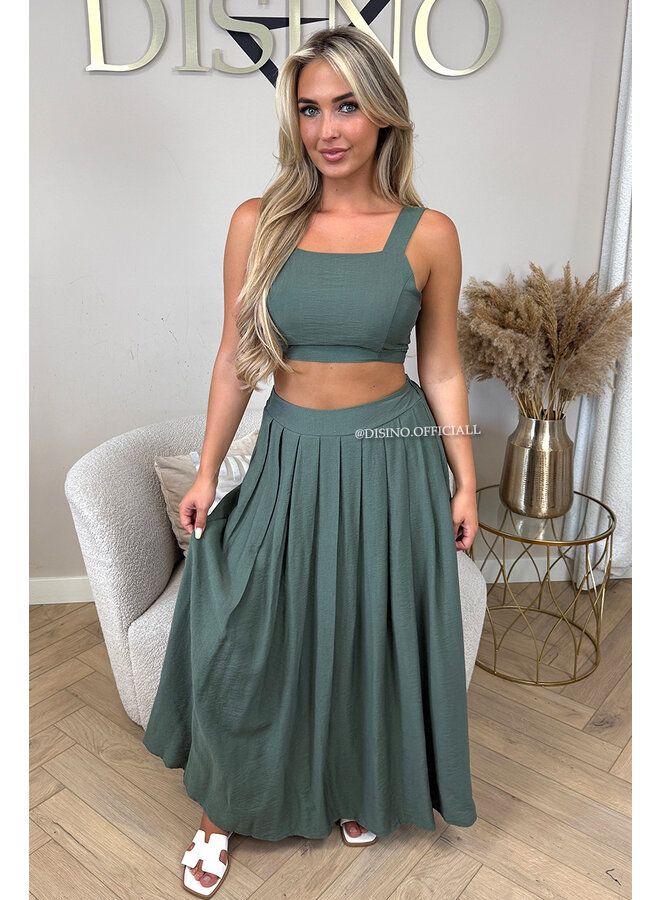 KHAKI GREEN - 'LILIA SET' - SUMMER TOP + MAXI SKIRT SET