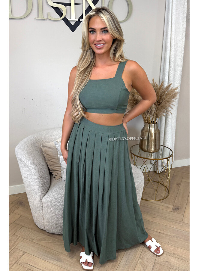 KHAKI GREEN - 'LILIA SET' - SUMMER TOP + MAXI SKIRT SET