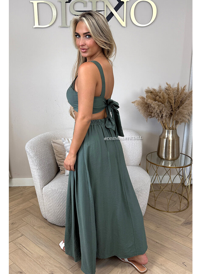 KHAKI GREEN - 'LILIA SET' - SUMMER TOP + MAXI SKIRT SET