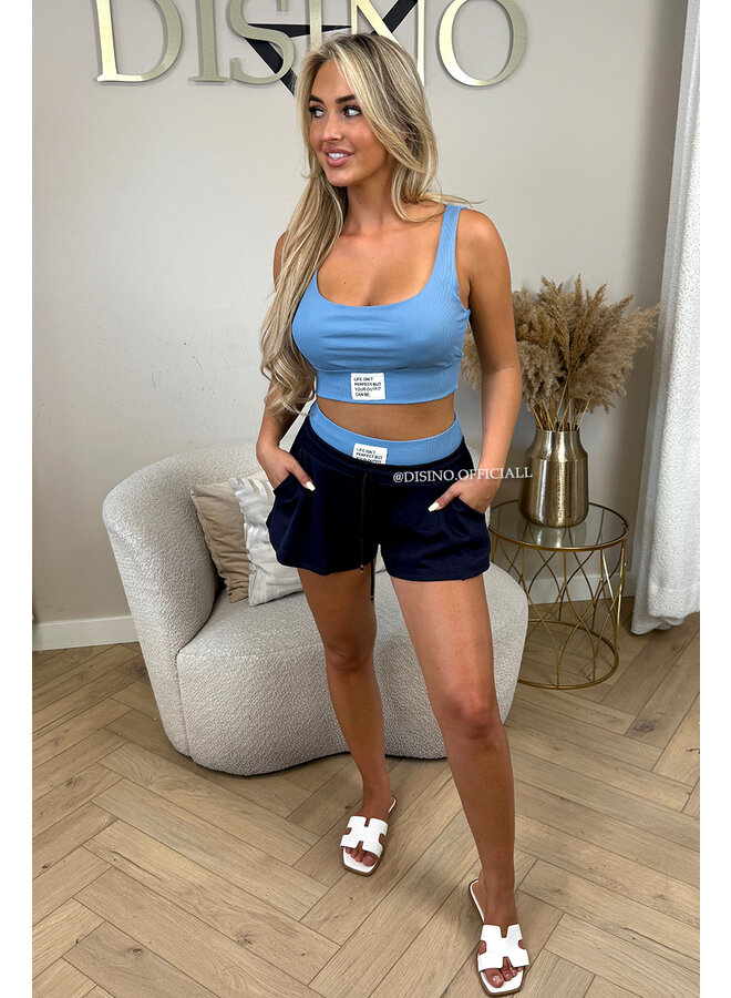 BLUE - 'LIFE IS PERFECT SET' -  SUMMER ESSENTIAL TOP + SHORT JOGGER SET
