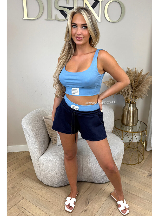 BLUE - 'LIFE IS PERFECT SET' -  SUMMER ESSENTIAL TOP + SHORT JOGGER SET