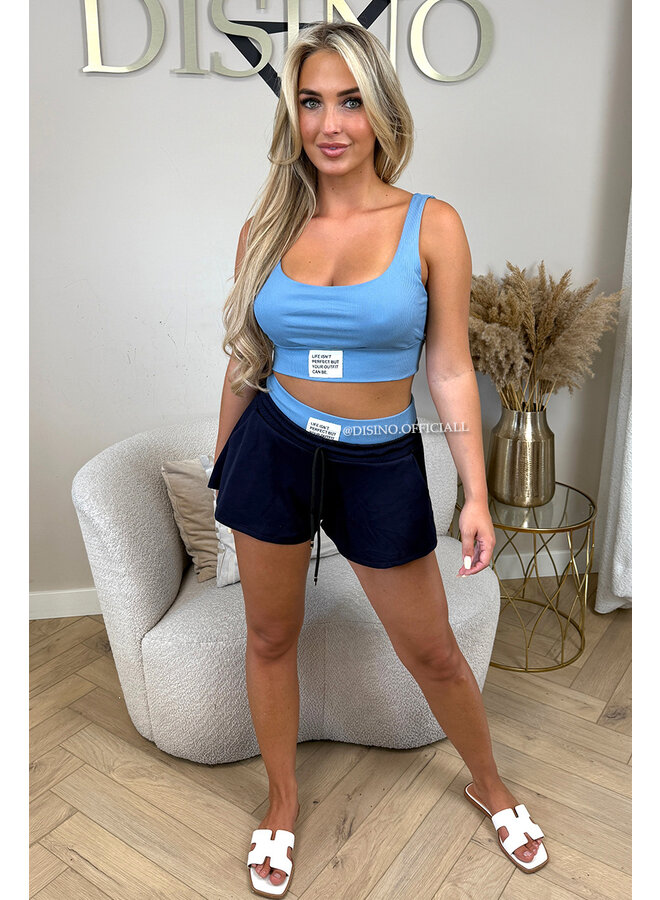 BLUE - 'LIFE IS PERFECT SET' -  SUMMER ESSENTIAL TOP + SHORT JOGGER SET