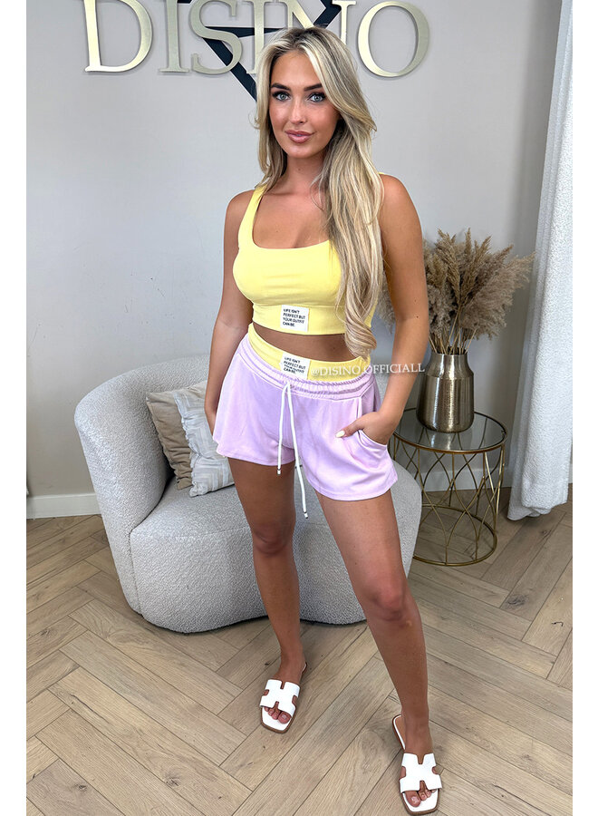 YELLOW - 'LIFE IS PERFECT SET' -  SUMMER ESSENTIAL TOP + SHORT JOGGER SET