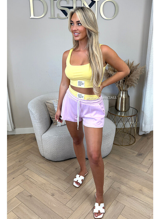 YELLOW - 'LIFE IS PERFECT SET' -  SUMMER ESSENTIAL TOP + SHORT JOGGER SET