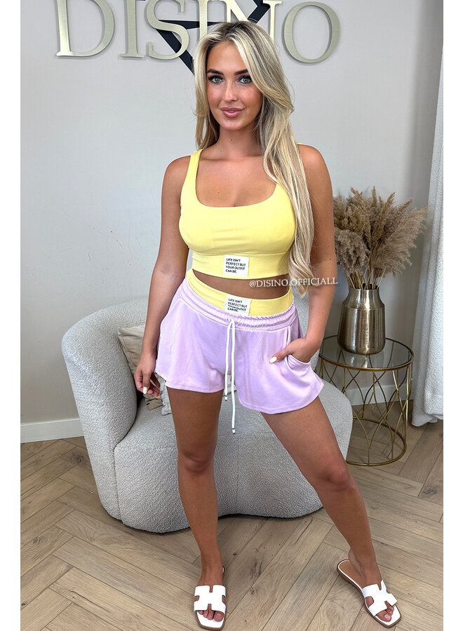 YELLOW - 'LIFE IS PERFECT SET' -  SUMMER ESSENTIAL TOP + SHORT JOGGER SET