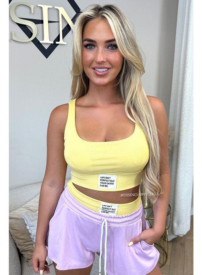 YELLOW - 'LIFE IS PERFECT SET' -  SUMMER ESSENTIAL TOP + SHORT JOGGER SET