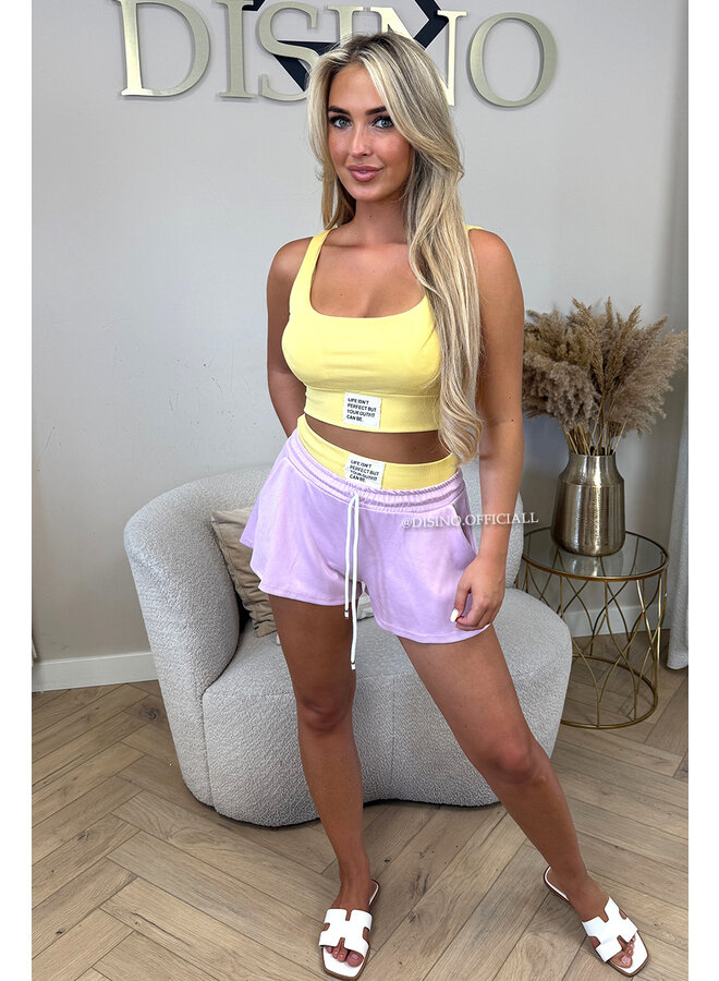 YELLOW - 'LIFE IS PERFECT SET' -  SUMMER ESSENTIAL TOP + SHORT JOGGER SET