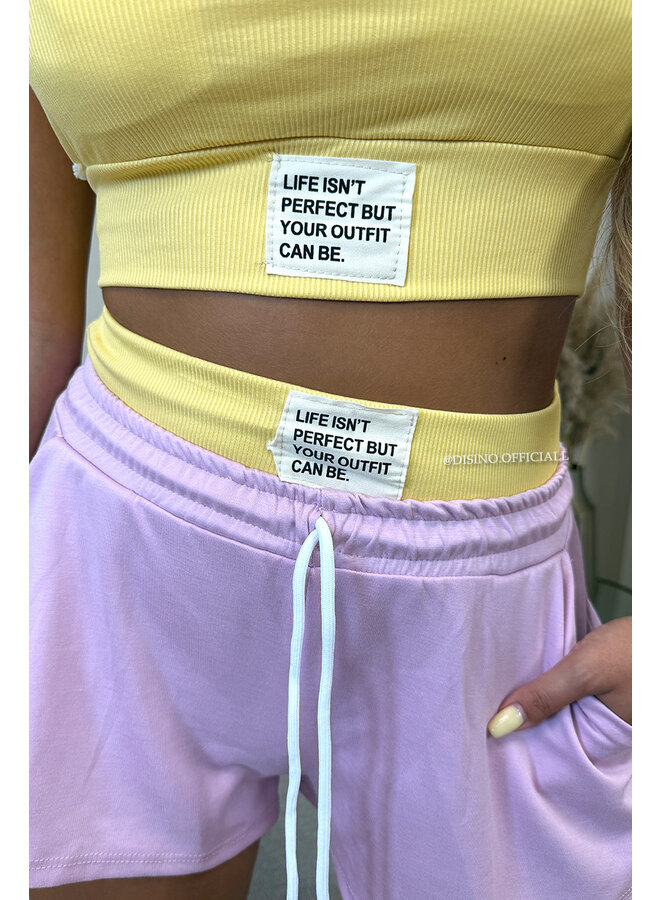 YELLOW - 'LIFE IS PERFECT SET' -  SUMMER ESSENTIAL TOP + SHORT JOGGER SET