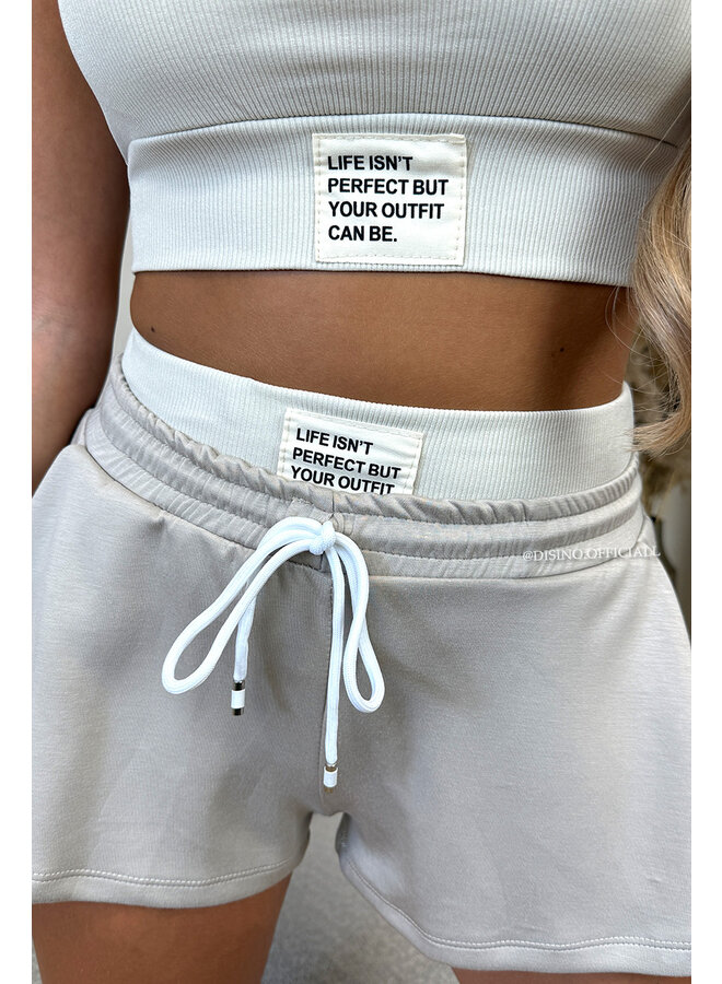 BEIGE - 'LIFE IS PERFECT SET' -  SUMMER ESSENTIAL TOP + SHORT JOGGER SET