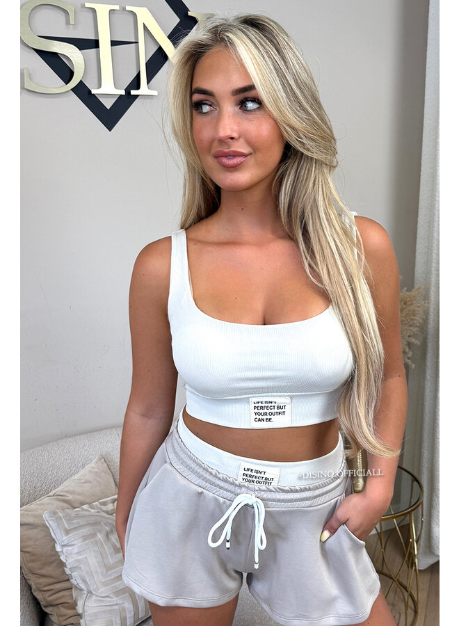 BEIGE - 'LIFE IS PERFECT SET' -  SUMMER ESSENTIAL TOP + SHORT JOGGER SET
