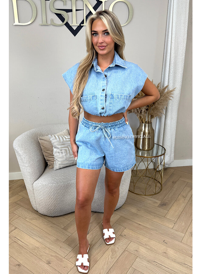 BLUE - 'YUNA SET' - DENIM SHORT + TOP SET