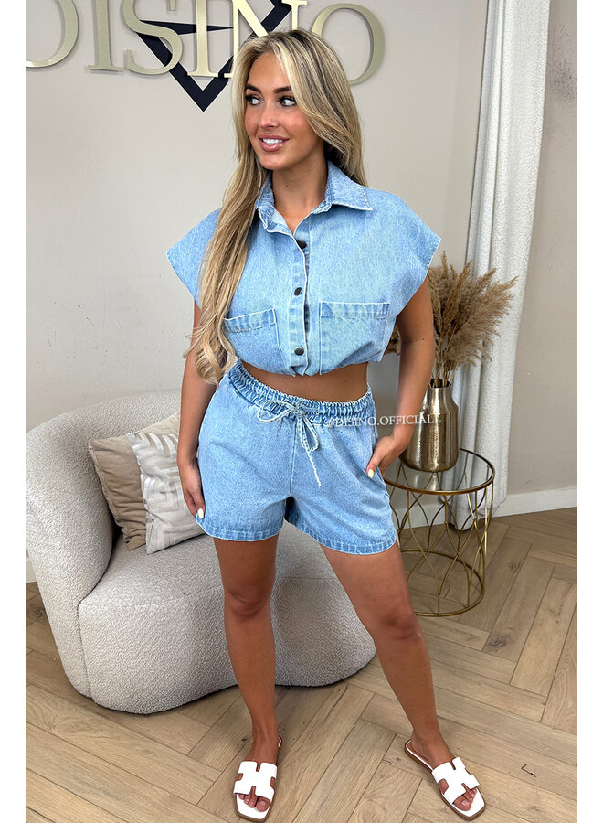 BLUE - 'YUNA SET' - DENIM SHORT + TOP SET