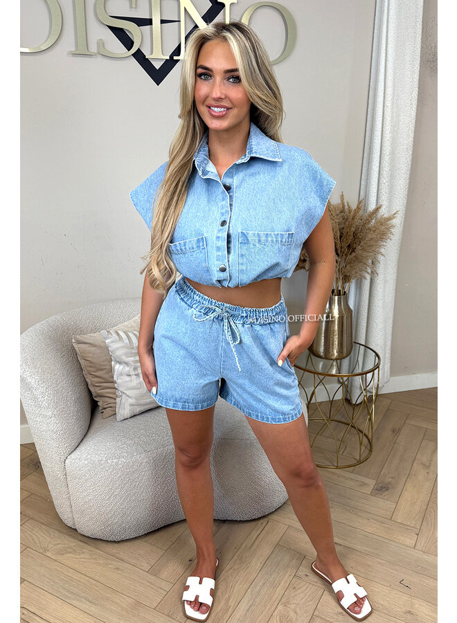 BLUE - 'YUNA SET' - DENIM SHORT + TOP SET