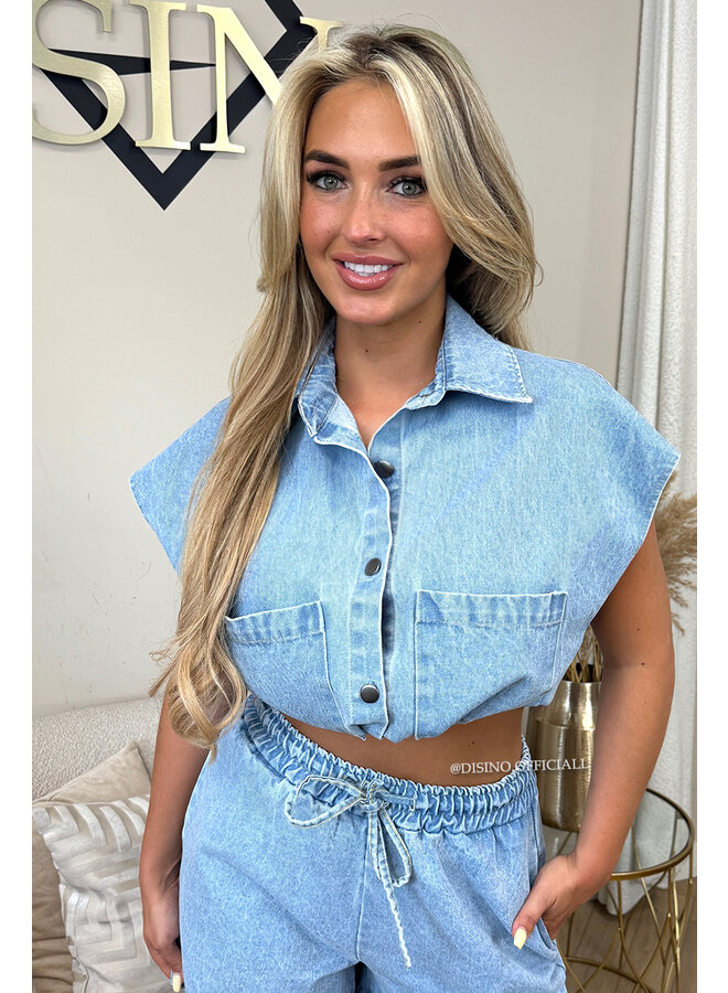 BLUE - 'YUNA SET' - DENIM SHORT + TOP SET