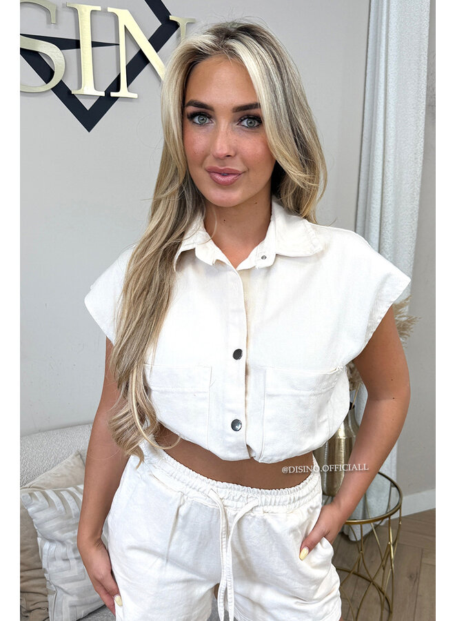 BEIGE - 'YUNA SET' - DENIM SHORT + TOP SET