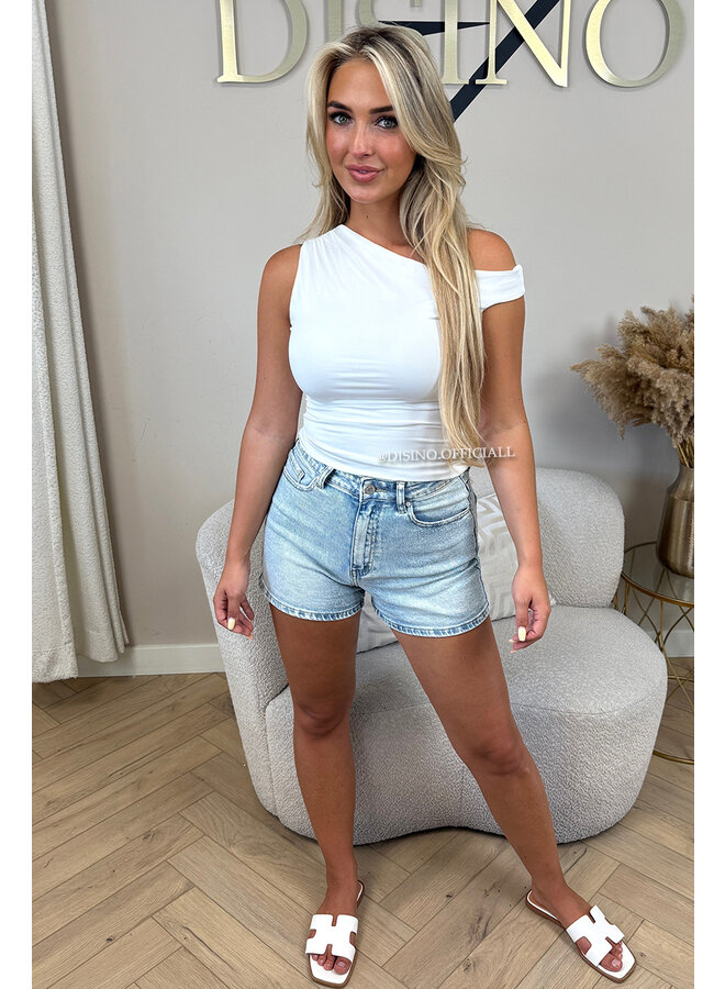 WHITE - 'LYNN TOP' - ASYMMETRIC ONE-SHOULDER TOP