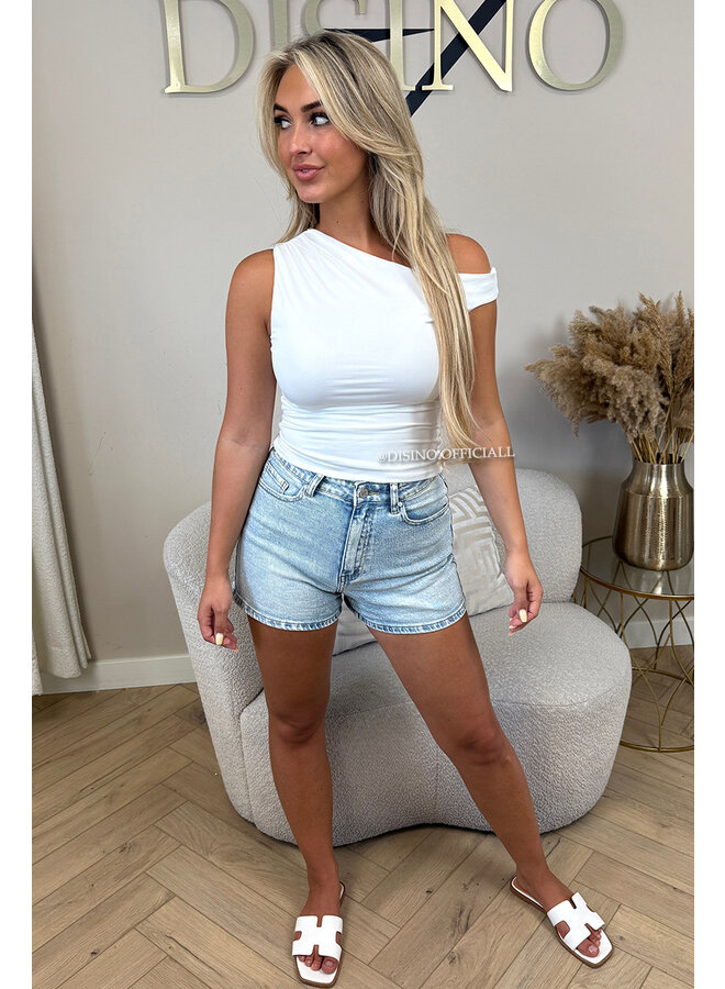 WHITE - 'LYNN TOP' - ASYMMETRIC ONE-SHOULDER TOP