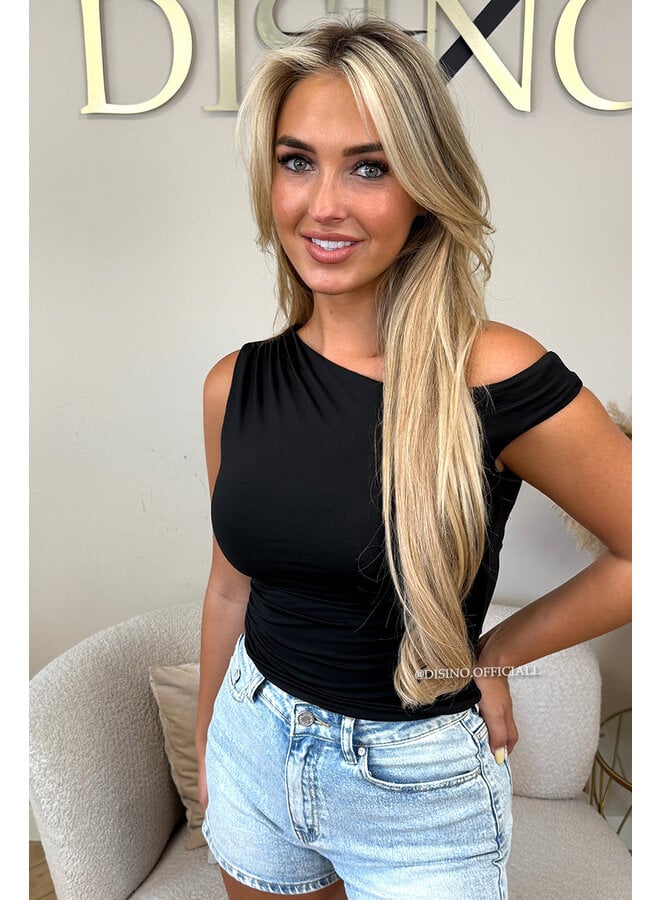 BLACK - 'LYNN TOP' - ASYMMETRIC ONE-SHOULDER TOP