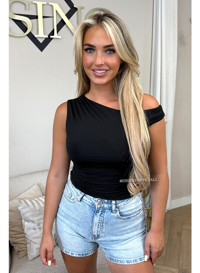 BLACK - 'LYNN TOP' - ASYMMETRIC ONE-SHOULDER TOP