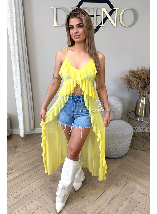YELLOW - 'JADA FESTIVAL TOP' - MESH RUFFLE FESTIVAL TOP