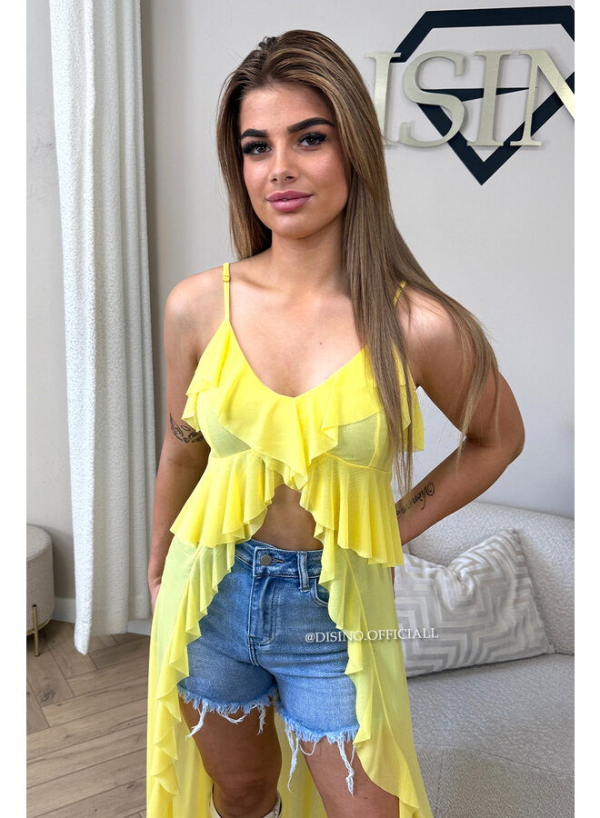 YELLOW - 'JADA FESTIVAL TOP' - MESH RUFFLE FESTIVAL TOP