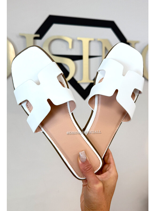 WHITE - 'H-SLIDERS' - DESIGNER INSPIRED SLIPPERS