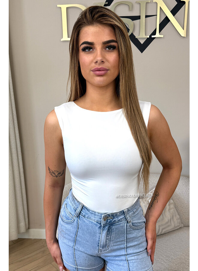 WHITE - 'SKYE BODYSUIT' - STRETCHY HALTERNECK BODYSUIT