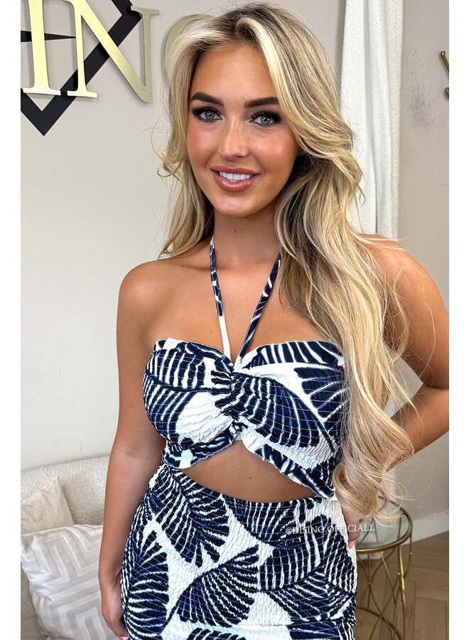 NAVY BLUE - 'TROPICAL FAYÉ MAXI DRESS' - TROPICAL LEAVES MAXI DRESS