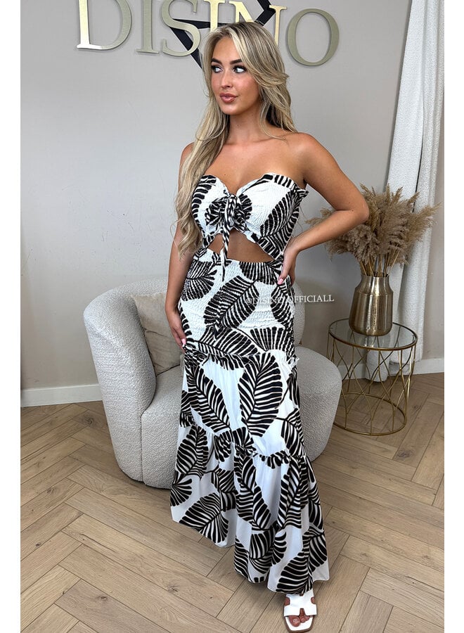 BLACK - 'TROPICAL FAYÉ MAXI DRESS' - TROPICAL LEAVES MAXI DRESS