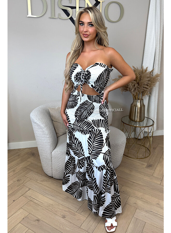 BLACK - 'TROPICAL FAYÉ MAXI DRESS' - TROPICAL LEAVES MAXI DRESS